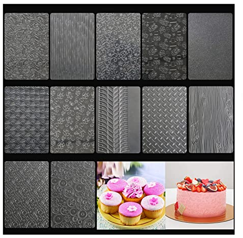 Prägematte Fondant Spitze,Osuter 12 Stück Prägematte Strukturmatte Torten Fondant Kunststoff Torten Schablonen 3D Fondant Muster Matte Kuchenschablonen Set für Cupcake Kekse Kuchen Deko