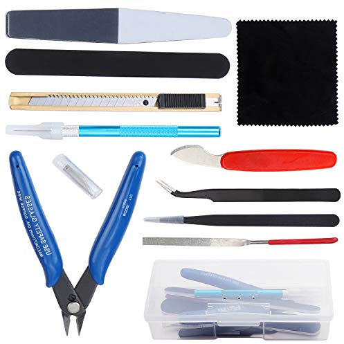 HSEAMALL 12 STÜCKE Modellbau Werkzeug Set,Gundam Modellbausatz Hobby Werkzeug Sets Basic Tools für Gebäude, Autos, Flugzeuge, Modellbau Reparatur und Befestigung