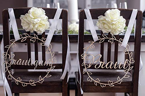 Hochzeitideal 2 Stuhlschilder Hochzeit Braut und Bräutigam Holzschild | Hochzeitsdeko, Schriftzug aus Holz, Holzdeko für Stühle, Deko Hochzeit