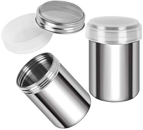 Accmor Powdered Sugar Shaker Duster, Cinnamon Shaker Flour Shaker Sifter, Fine Mesh Stainless Steel Dredge for Sugar Flour Cinnamon Cocoa Coffee Bar, 14 Ounce, 2 Pack