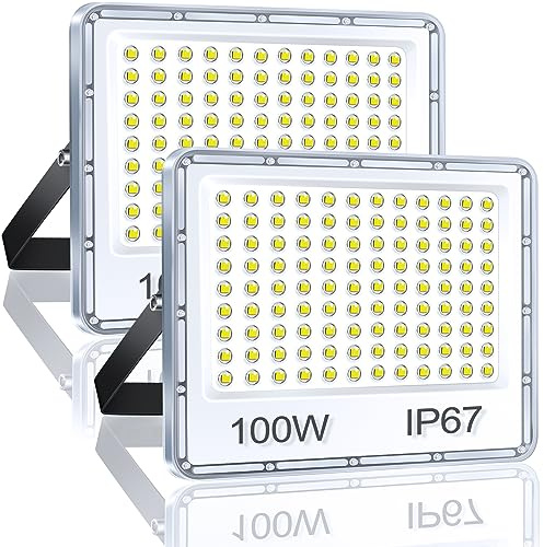 YIQIBRO LED Strahler Außen 100W, 10000LM 6500K LED Scheiwerfer 2 Stück | Superhell Kaltweiß LED Fluter Aussenstrahler LED Wasserdicht IP67, Außenstrahler für Hinterhof Terrassen Garage Flur Garten