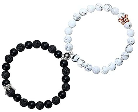 free-space Paar Magnetische Anziehung Armbänder Sets für 2 Natursteinperlen Kronen Passende Distanzbeziehung Armbänder für Ihn Her (Crown)