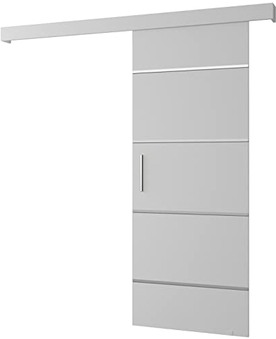 MEBLE KRYSPOL Salwador 4 Schiebetürsystem mit Schienenabdeckung - Zierstreifen - Wandschiebetüren für Innenräume - Loftartige Einbautüren - Solide Konstruktion - 90 x 204 cm - Weiß