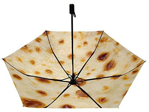 Fried Pancake Face Texture Cream Color with Stains Dots Compact Lightweight Folding Umbrella, Inner Print Sun Parasol with UV Protection, Strong Portable Travel Rain Umbrella