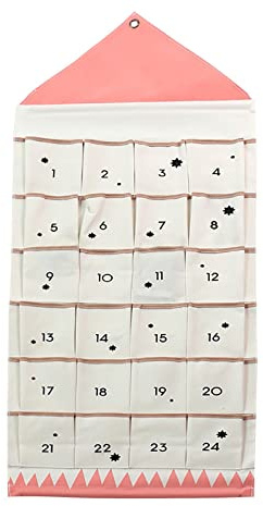 Adventskalender zum Befüllen Weihnachten Kalender Befüllbar, 24 Taschen Stoff Weihnachtskalender zum Aufhängen Weihnachtlichen Ornamente (Rot)