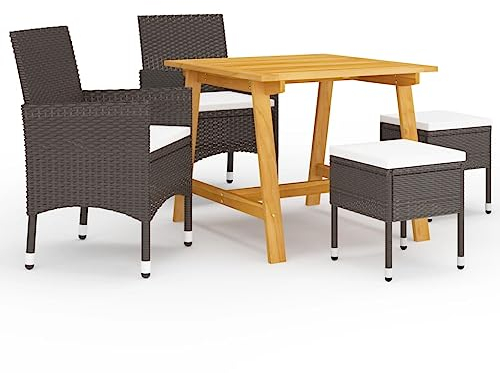 vidaXL Gartenmöbel Set 5-TLG. Sitzgruppe Gartengarnitur Sitzgarnitur Gartenset Tisch Stühle Esstisch Gartentisch Gartenstuhl Gartensessel Braun
