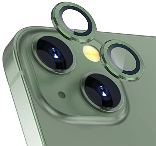 imluckies Camera Lens Protector Compatible with iPhone 13/13mini, Premium Tempered Glass Circle Film, Aluminum Alloy Full Fit Lens Ring Cover, Green [Anti-Scratch]
