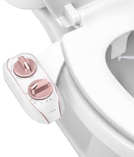 LUXE Bidet NEO 120 Plus - Single Nozzle, Non-Electric Bidet Attachment for Toilet Seat, Patented Slide-In Install, 360° Self-Clean, EZ-Lift to Clean, Rear Wash (Rose Gold)