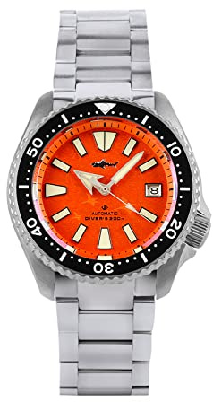 TACTICAL FROG Heimdallr Titan-Taucheruhren für Herren, 42 mm NH35A-Uhrwerk, Super-Luminova, automatische Herrenuhren, 200 Meter wasserdicht, Orange/Abendrot im Zickzackmuster (Sunset Chevron), Moderne