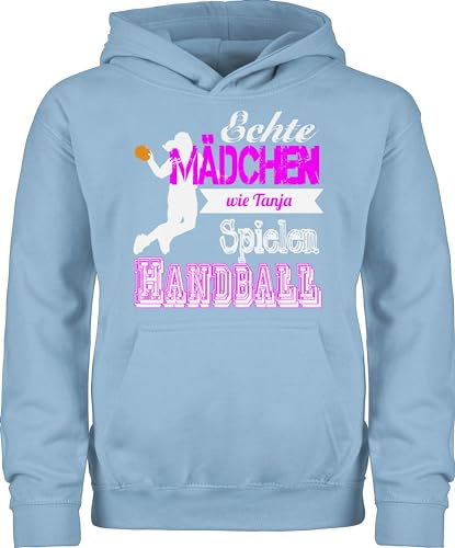 Geschenk mit Namen personalisiert by Shirtracer - Kinder Hoodie Jungen - Geschenke - Echte Mädchen Spielen Handball - mit Name