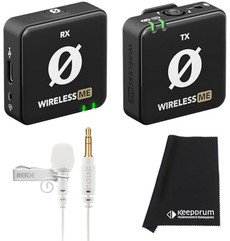 Rode Wireless ME - Sistema de micrófono inalámbrico (incluye micrófono Lavalier GO), color blanco y gamuza de microfibra keepdrum