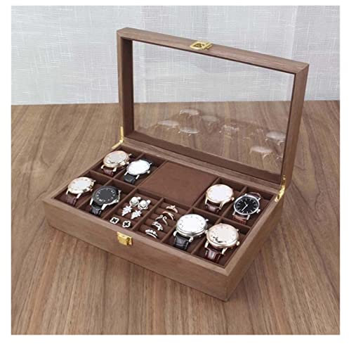 Uhrenetui Uhrenbox Schmuck-Aufbewahrungsbox Aus Holz Für Uhren Mit Durchsichtigem Deckel, Abschließbar, Ring, Ohrringe, Schmuck-Vitrine Uhrenrolle Uhrenaufbewahrung ( Blue : Walnut , Size : 31*20*8cm