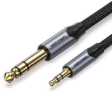 VENTION Cable Jack 3.5mm a 6.35mm, Cable Audio Estéreo HiFi Macho a Macho, Nylon Trenzado, para Amplificador, MP3, Portátiles, Guitarra, Altavoces- 1.5M
