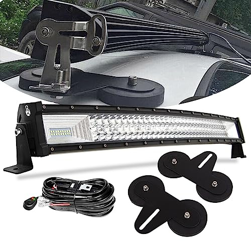 PICAA Gebogen LED Lichtleiste KFZ, 32 Zoll 405W LED Arbeitsscheinwerfer mit Magnetische Halterung en 12V Kabelbaum Kit, 6000K Lightbar Zusatzscheinwerfer Auto Offroad Beleuchtung