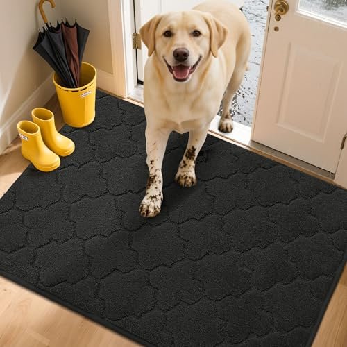COSY HOMEER Fussmatte Innen 80 x 120 cm, Schmutzfangmatte Schwarz | Waschbar und rutschfest, saugfähiges Polyestergewebe, 1,5 cm weich, für Flur, Küche und Hintertür