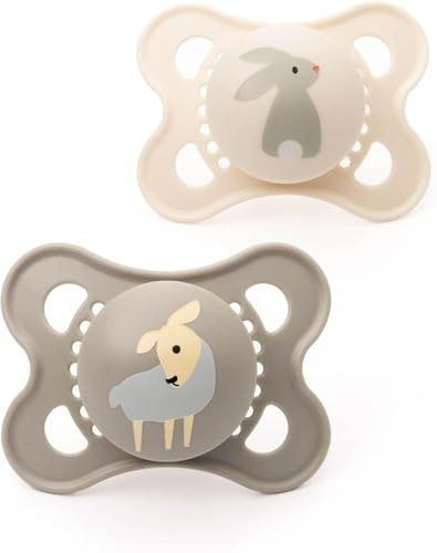 MAM Original Dummies, 0-6M, 2 Pack, Orthodontic Design, Cream/Grey