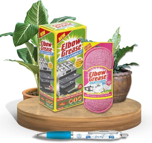 Complete Oven Cleaner Bundle | Elbow Grease Oven Cleaning Kit, and Scrubbing Pad 1pc | Home Cleaning Kit for BBQ Rack, Grill, Oven Racks & Shelves with Sinta Gifts Pen