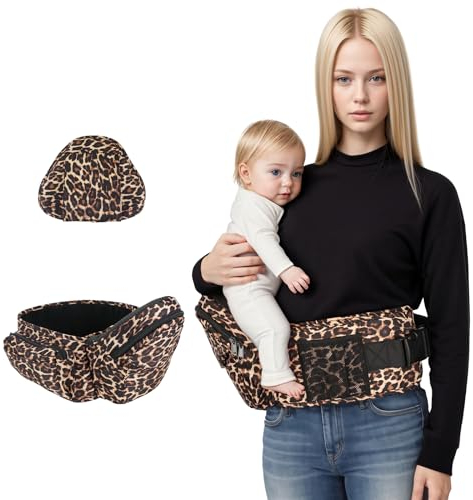 Baby Hüftsitz Ergonomisch, Leichtgewicht Taille Hocker für Kinder 0-36 Monate, Einstellbar Babytrage mit Taillenstütze (Leopard)