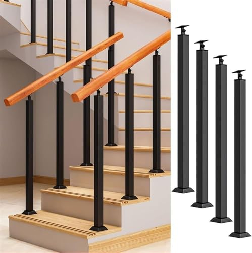 LoRier 4er-Pack Geländer Außen/Innen Treppengeländer Schwarze Geländer-Säulen, Treppen-Baluster-Pfosten für Den Innenbereich,with Flacher Und Verstellbarer 270°Bracket Spindle Post(Size:95cm/37.4in)