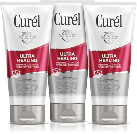 Curel Ultra Healing Intensive Fragrance-Free Lotion For Extra-Dry Skin, Ideal for Sensitive Skin, Cruelty Free, Paraben Free, Dermatologist Recommended, 6 Oz, Pack of 3