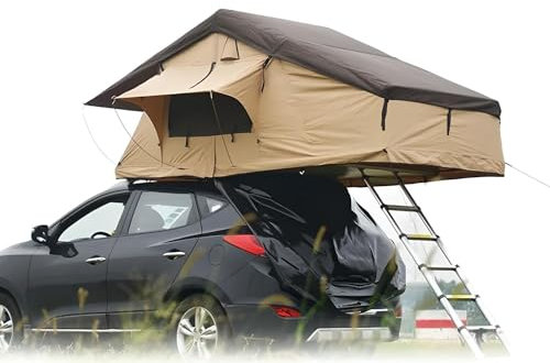 Dachzelt Autodachzelt Soft Case 2 Größen, bis zu 5 Personen Khaki Schwarz mit optionalen Vorzelt (Größe: 163x125x26cm mit Vorzelt)