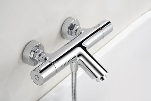 MICE Thermostatarmatur für Badewanne und Dusche aus Messing - Badarmatur mit Brausegriff und Auslauf für die Badewanne mit Temperaturregelung Chrom BTK017-4ECO