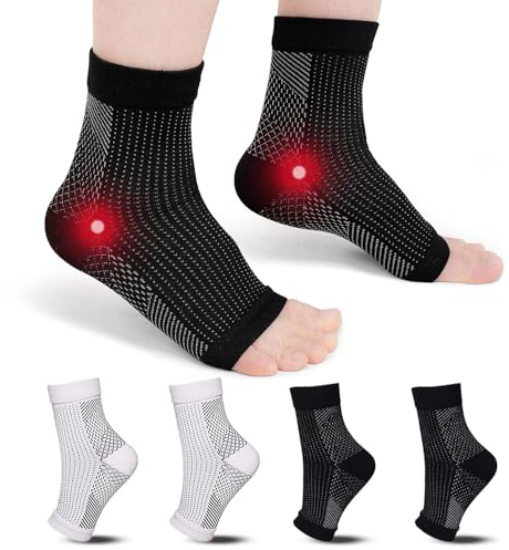ZFSOCK Sprunggelenkbandage Knöchelbandage Kompressionssocken Fußbandage: Neuropathie Socken Bandage Sprunggelenk für Damen Herren Plantarfasziitis Sport Arthritis 4 Paare Weiß Schwarz L/XL