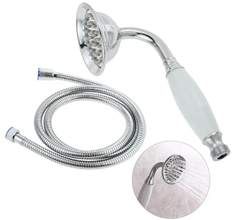 DRELD 2 PCS Retro Dusche Set, 1×Edelstahl Handbrause mit 1×1.5m Schlauch, Nostalgie Dusche Set, Edelstahl Retro Duschkopf Handbrause Set (Silber)