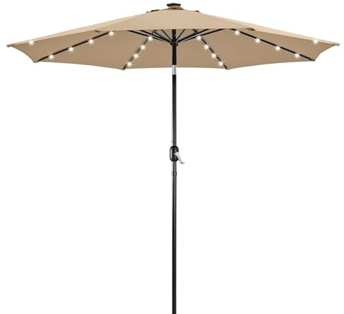 HESHEQ Sonnenschirm LED Solar mit Handkurbel Marktschirm Marktschirm wasserdicht mit Kurbel und Kippen mit 8 Rippen Höhe 230 cm 32 LED-Lämpchen Balkon Terrasse Garten