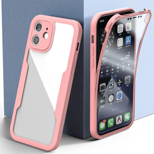 ADKOT Custodia a copertura totale 360 per iPhone 15 14 11 13 12 Mini telefono paraurti per iPhone XS XR 7 8 6S 14 15 Plus Cover, rosa, per iPhone 14