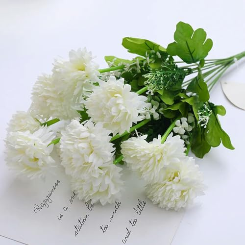 WSFSDAN 10 fiori di crisantemo artificiali in seta, decorazione da giardino, cimitero, decorazione da giardino, forniture per culto - bianco
