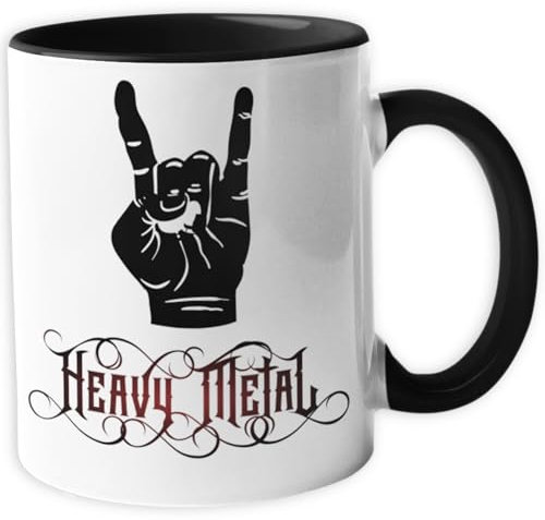 Heavy Metal Tasse mit Spruch | Horns | Pommesgabel | Geschenk für Metal Fans, Musiker, Biker, Festival Gänger, Gitarristen | 330 ml | V23