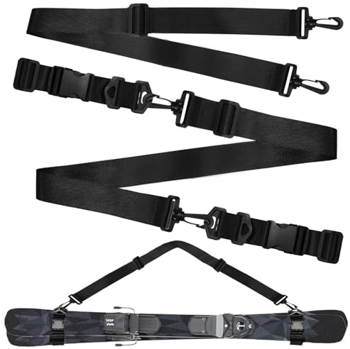 MOVYEE 2 Pezzi Tracolla per Sci Regolabile,Ski Cinghia Spalle,Trasporto Sci,Porta Sci,Facilmente Trasportare Skis (Nero)