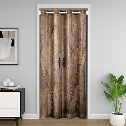 Homemissing Rideau de Porte Vintage en Bois Motif Rustique 86x203cm pour la Ferme Rustique, Placard Occultant, Chambre à Coucher, Salon décoration