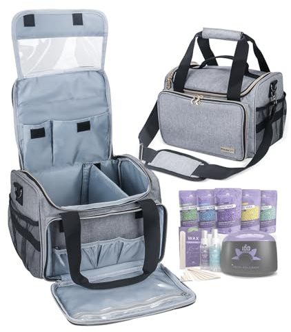 POCDUORG Kit Carry Bag Compatible with Tress Wellness - Portable Organizer for Wax Warmer, Wax Beans, Pre and After Wax Sprays, and Accessories - Light Gray, Hardside Portable