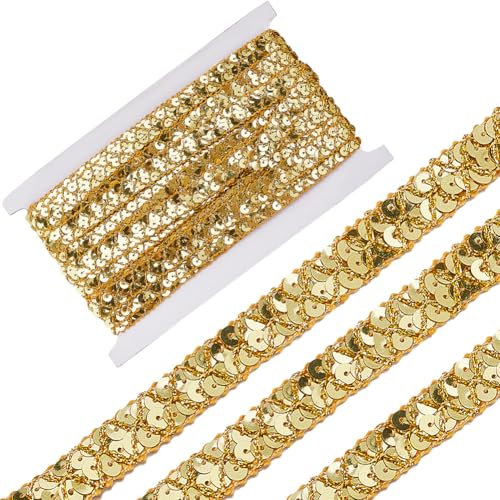 CABODYALS 13m 15mm Goldene Paillettenbesatz Paillettenborte Spitzenbesatz Glitzerborte Paillettenband Pailletten Bänder Perlenbesatz Glitzernd Band Zum Nähen Basteln Verpacken Geschenken
