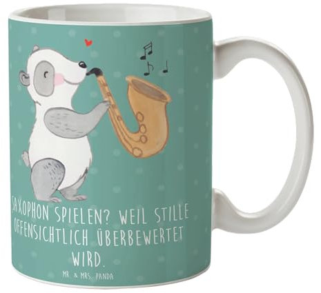 Mr. & Mrs. Panda Tasse Saxophon Leidenschaft - Geschenk, Melodie, Musik, Teetasse, Blues, Klang, Jazz, Teebecher, Profimusiker, Porzellantasse,