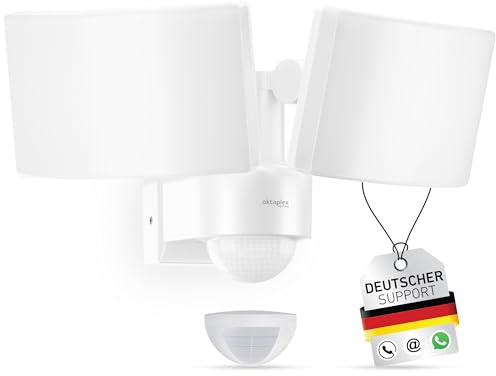Oktaplex Cali Dos LED Strahler mit Bewegungsmelder Außen 3000K Warmweiß | 40W, IP65, Außenlampe weiß Wandleuchte geschalteter Ausgang