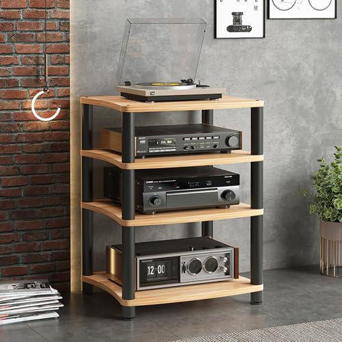 WNYAILLL HiFi Regal Audio Rack, Audio-Video-Medienständer, Schallplattenständer, Vintage Plattenspieler Tisch, Home-Office-Theater-Küchen-Videoturm-Ausrüstung, TV Rack(Yellow 1,88cm/34.6in)