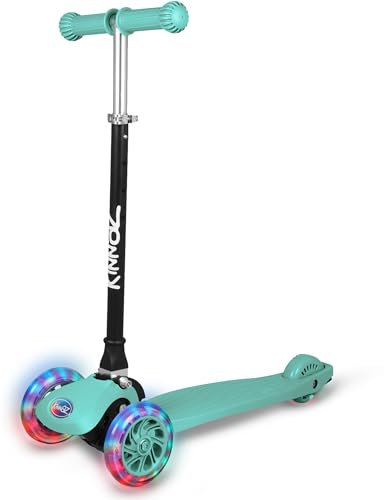 kinnaz ONE, über 100.000 Roller für Kinder 3 Jahre verkauft, Tretroller 2 bis 7 Jahre, Roller Kinder 4 Jahre, LED räder, faltbar, höhe einstellbar, tagkeeper, Hamburger Unternehmen, türkis