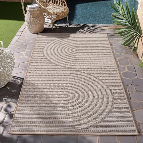 HomebyHome Outdoor Teppich Beige 80x150 cm Läufer Wetterfest UV-beständig Pflegeleicht Skandinavisches Boho Design für Küche Balkon Terrasse Wohnzimmer