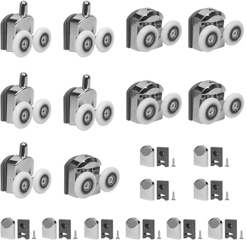 10 rulli per porta della doccia, ruote scorrevoli da 23 mm, ruote di ricambio per porta della doccia, accessori per porta della doccia, con blocchi e viti anti-collisione, per porte in vetro curvo