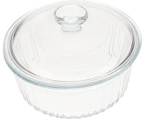 OHPHCALL Plat à Four En Verre Borosilicate 1,6l Rond Avec Couvercle Hermétique, Résistance Four Et Plaque De Cuisson, Pour Préparation Soupes Et Ragoûts Cuisine Familiale