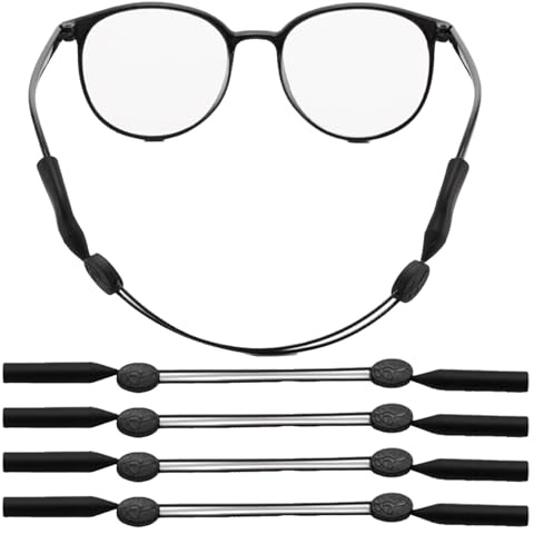 ZFRITP 4 Pcs Cordon Lunettes,Cordon Lunettes Sport,Réglable Cordon Lunette,Cordon De Lunettes Antidérapant À Bout Rond,Attache Lunette Pour Enfants, Femmes, Hommes,Noir