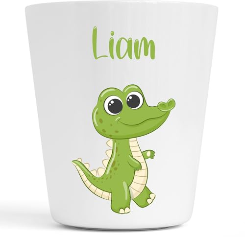 Gobelet en Plastique pour Enfants | Gobelet Personnalisé avec Nom |Verre Plastique Incassable Personnalisé motif animaux : tigre, lion, léopard, zèbre, crocodile, éléphant, panda (Crocodile)