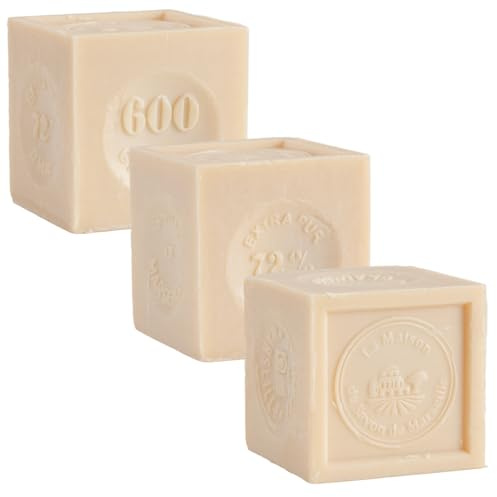 La Maison du Savon de Marseille - Französischer Seifenwürfel für Wäsche und Haushaltswäsche - Hergestellt mit biologischem Pflanzenöl - 600 Gramm Würfel - 3er-Set