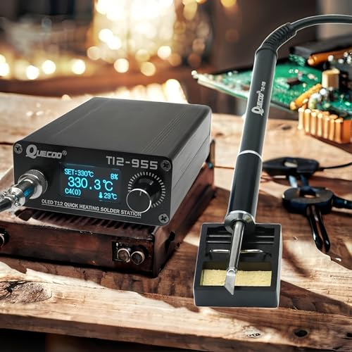 QUECOO STM32 V2.1S T12-955 Soldering Station Electronic Soldering Iron 1.3 inch Digital Station Solder 9501 Handle Iron tip Welding Tool(T12-955 Kit VI)