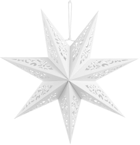 Gadpiparty SternföRmiger Lampenschirm Weiß Aus Spezialpapier 45 Cm | SternföRmig, WeißEs Spezialpapier, FüR Partydekoration Und Hochzeiten, 45.00 X 45.00 X 19.00 Cm