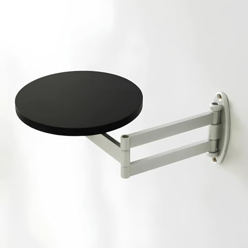 Wand Montierter, Zusammenklappbarer Runder Tisch 24/30 cm Teleskopische Längenverstellung, An Der Wand Montierter Kleiner Schreibtisch(Black,30cm)