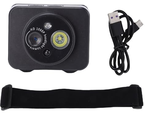 CFTGIW Caméra Montée à la Tête avec Lumière LED 2MP 1080p Caméra D'enregistrement Vidéo pour Les Activités de Plein Air (64G)